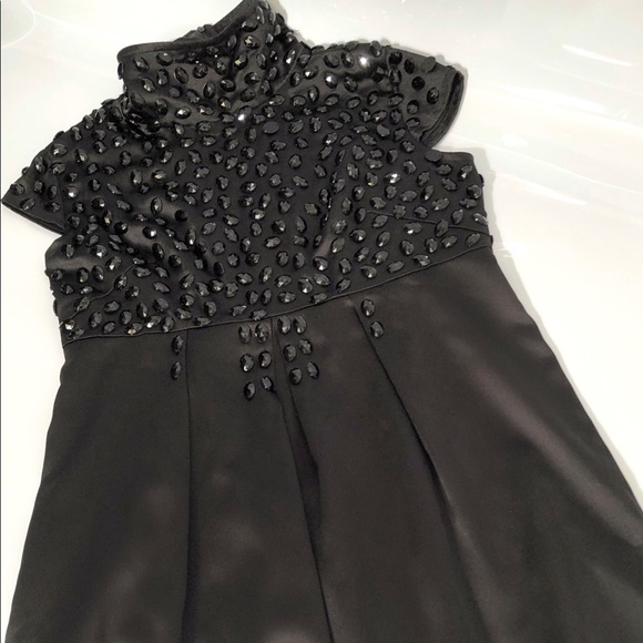 Black Beaded Satin Evening Dress - Picture 3 of 12